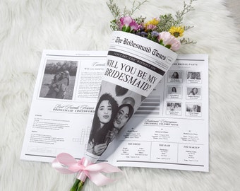 Newspaper Bridesmaid Proposal Flower Wrap: Editable Canva Template (Digital Download)