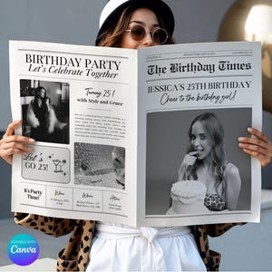 Canva Birthday Newspaper Template, Editable Large birthday invitation, Photoshoot Prop (Digital Download)