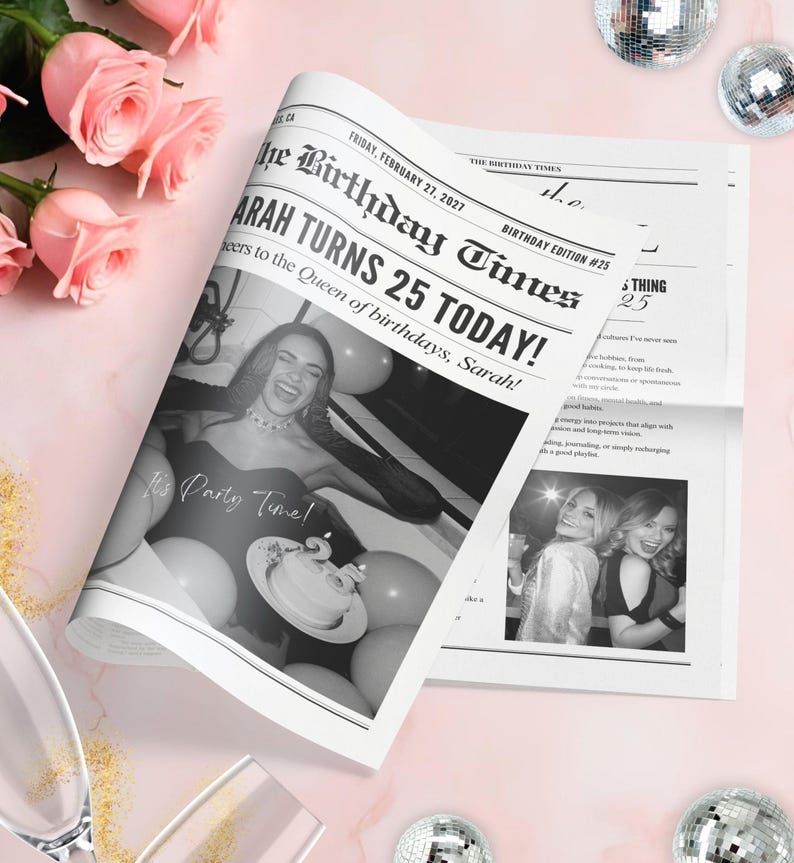 Birthday Newspaper canva Template, Invitation Party, Editable large Newspaper, (Digital Download)