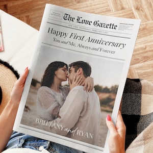 One year Anniversary Newspaper Template, 1 year Couple Anniversary, Gift For Boyfriend and husband, Editable Canva Template print.
