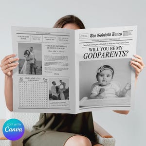 Godparent Proposal Newspaper Template: Will You Be My Godmother/Godfather Card (Digital Download)