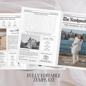 Newspaper Wedding Program Canva Template, Editable Wedding Newspaper Program, Large Newspaper, Wedding day itinerary timeline, welcome bags
