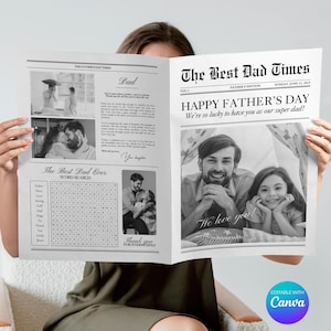 Vatertag Zeitungsvorlage, bearbeitbare Canva Erste Vatertag Zeitungskarte, Zeitungsvorlage Vatertag, Geschenk für Vater und Ehemann