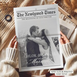 4 Page Wedding Newspaper Program Template, Editable Large Newspaper Canva Template,Wedding day timeline,Newlywed times,Itinerary welcome bag