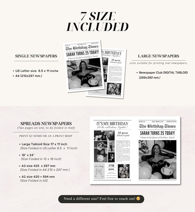 Birthday Newspaper canva Template, Invitation Party, Editable large Newspaper, (Digital Download)