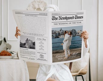 Wedding Newspaper program canva Template, Printable 4 page Wedding Invitation, Itinerary Newspaper club for print