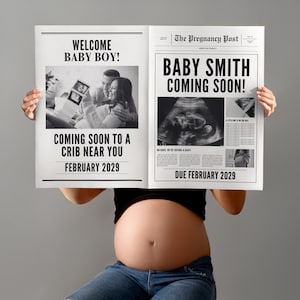 Modello di giornale per l'annuncio del bambino, giornale Canva modificabile, giornale digitale per l'annuncio di una gravidanza di grandi dimensioni, giornale baby shower.