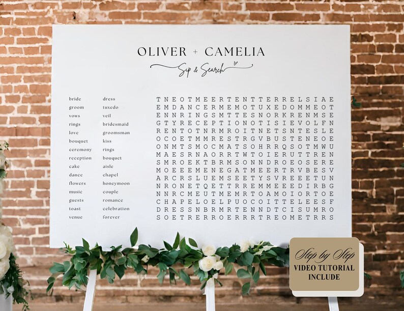 Custom Word Search Wedding Template,Personalized Puzzle,Sip and Solve wedding game Word Search Bridal shower Giant Word Search welcome sign