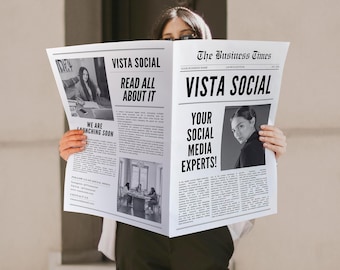 Canva Business Newspaper Template: Editable Announcement (Digital Download)