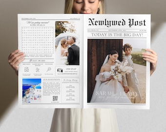 Wedding Newspaper program canva Template, Printable 4 page Wedding Invitation, Itinerary Newspaper club for print