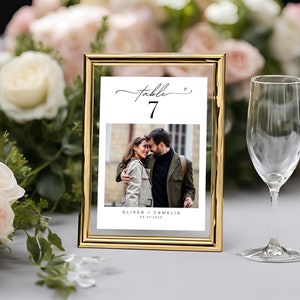 Photo Table Numbers Wedding, Editable Wedding Table Numbers with photo, Reception Table Numbers ,5x7, 4x6, Table number Wedding Sign Photo.