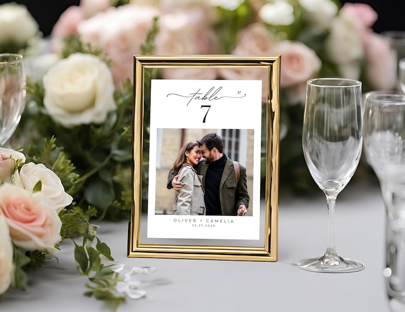 Photo Table Numbers Wedding, Editable Wedding Table Numbers with photo, Reception Table Numbers ,5x7, 4x6, Table number Wedding Sign Photo.