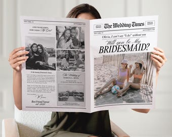 Bridesmaid Proposal Newspaper Template, Maid of Honor Paper flower Wrap, Bachelorette party, Editable Canva (Digital Download)