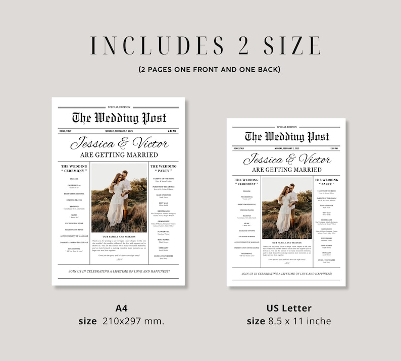 Newspaper Wedding Program,editable Newspaper DIY Newspaper,instant Download Canva Edit,fold ...