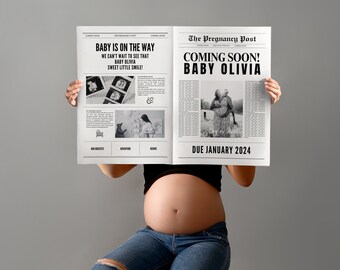 Editable Canva Baby Announcement Newspaper Template. Large pregnancy announcement newspaper, Digital Download