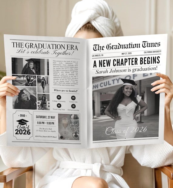 Graduation Newspaper Announcement Template, Editable Canva Senior Graduate, Bouquet Wrap (Digital Download)