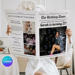Canva Birthday Newspaper Template, Editable Large birthday invitation, Photoshoot Prop (Digital Download)
