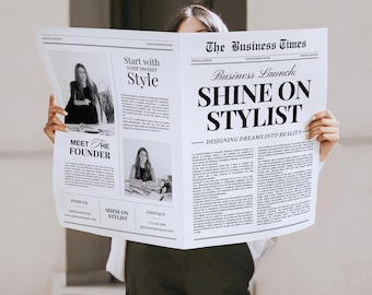 Canva Business Newspaper Template: Business Launch Announcement (Digital Download)