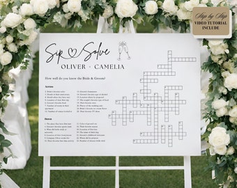Custom Crossword Puzzle Wedding Template,Personalized Puzzle,Sip and Solve wedding game Crossword Bridal shower Giant crossword welcome sign
