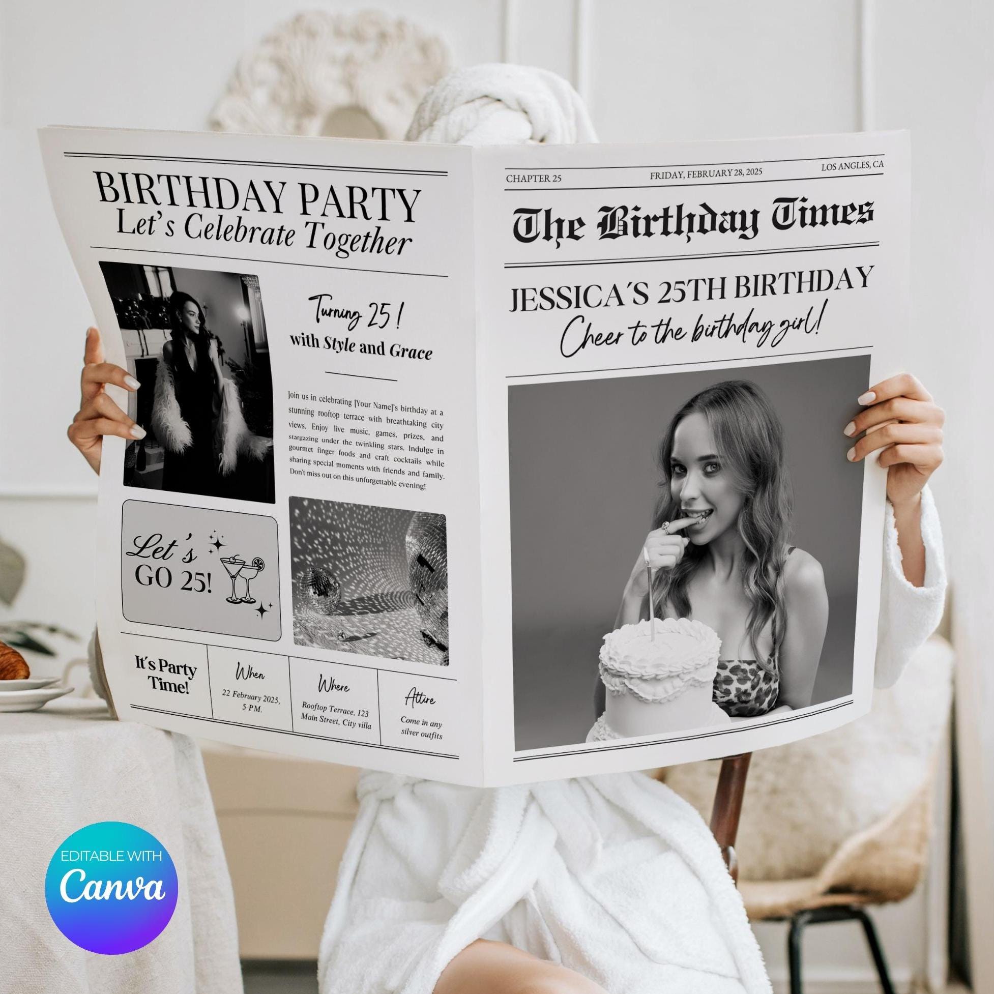 Editable Birthday Newspaper Template: Canva Photo Prop (Digital Download)