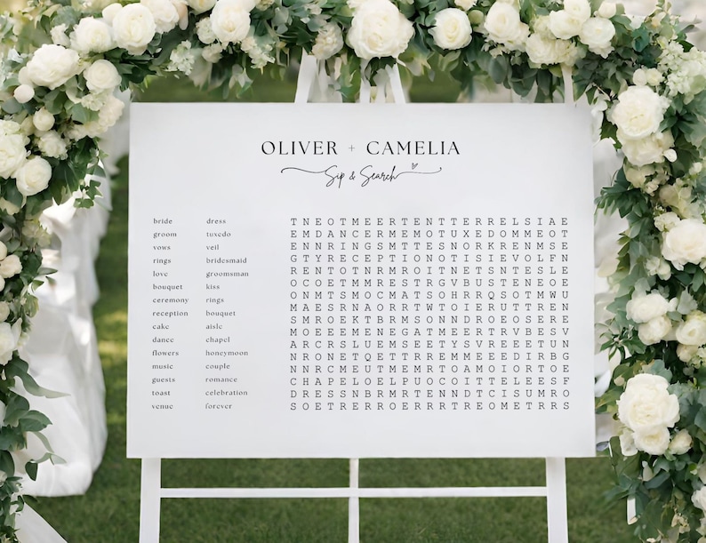 Custom Word Search Wedding Template,Personalized Puzzle,Sip and Solve wedding game Word Search Bridal shower Giant Word Search welcome sign