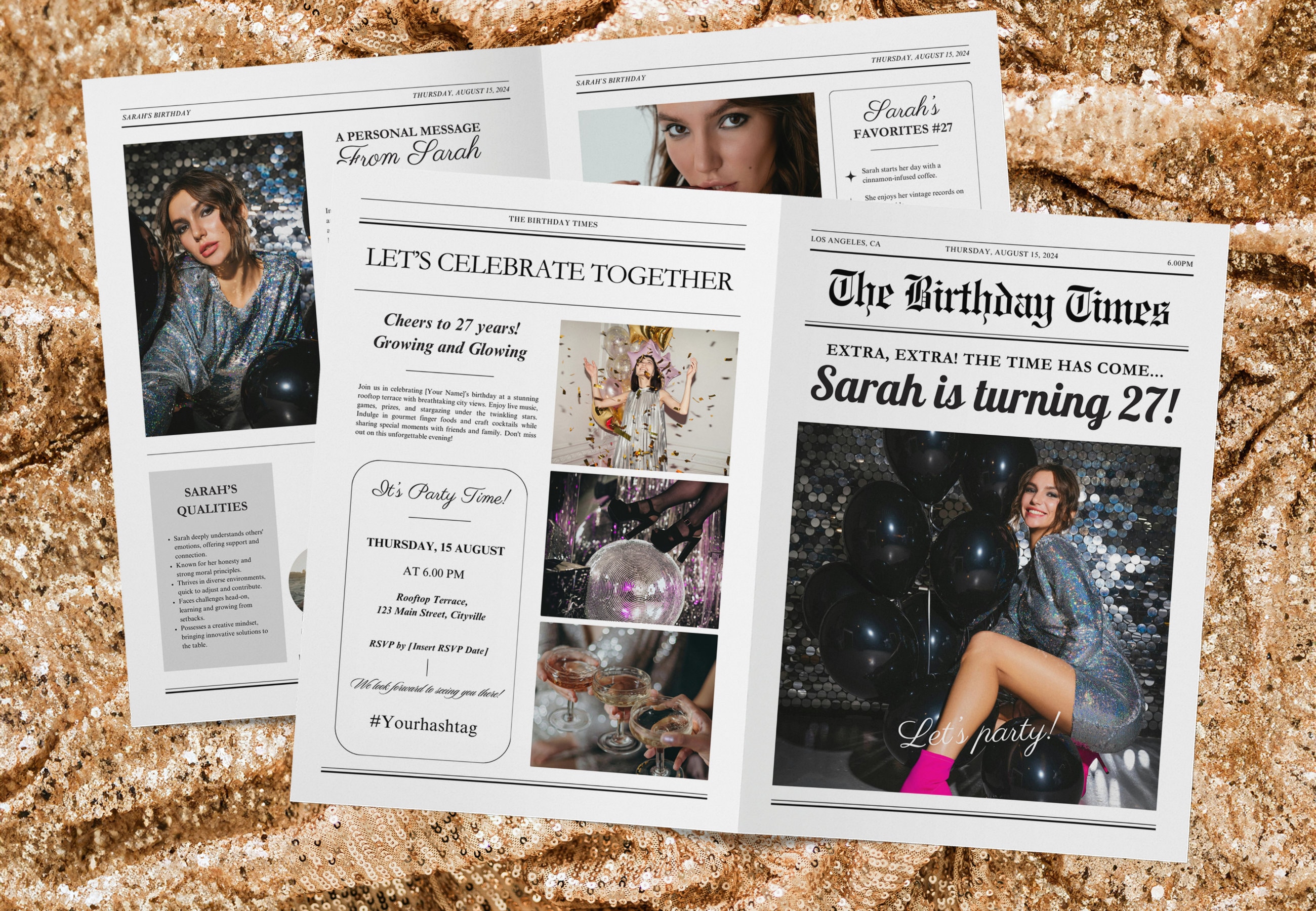 Editable Birthday Newspaper Template, Canva Customizable Photoshoot