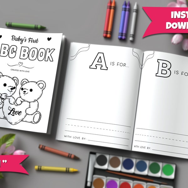 Blank Alphabet Book, Baby's First ABC Book, Baby's First Alphabet Book, Coloring Pages, Coloring Book, Instant Download