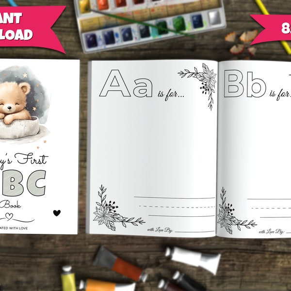 Blank Alphabet Book, ABC Baby Shower Coloring Book Baby's First ABC Book, Baby's First Alphabet Book, Coloring Pages, Coloring Book Game