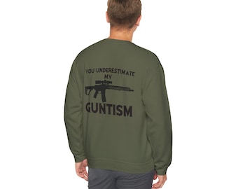 Sudadera de cuello redondo Guntism, regalo divertido para amantes de las armas, ropa informal unisex, sudadera humorística, regalo de cumpleaños, pieza única.