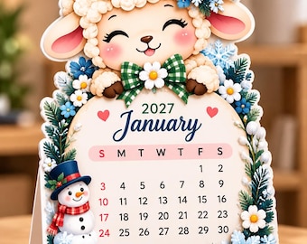 2027 Sheep Calendar – Kawaii Lamb Printable (Digital Download)
