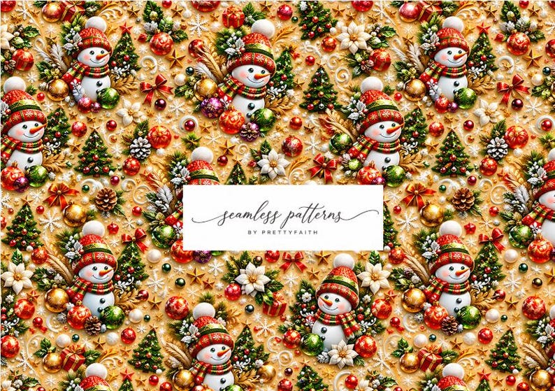 Snowy Pattern Paper Christmas Snowman A3 Size Seamless Pattern – Whimsical Holiday Digital ...