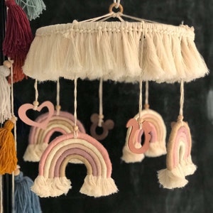 Macrame baby mobile old pink rainbow baby mobile pink girls room