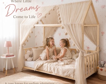 Dosel Montessori para cama, Dosel personalizado para cama, Dosel para cama casita, Tienda de campaña con dosel, Cama con dosel, Cortinas para cama infantil