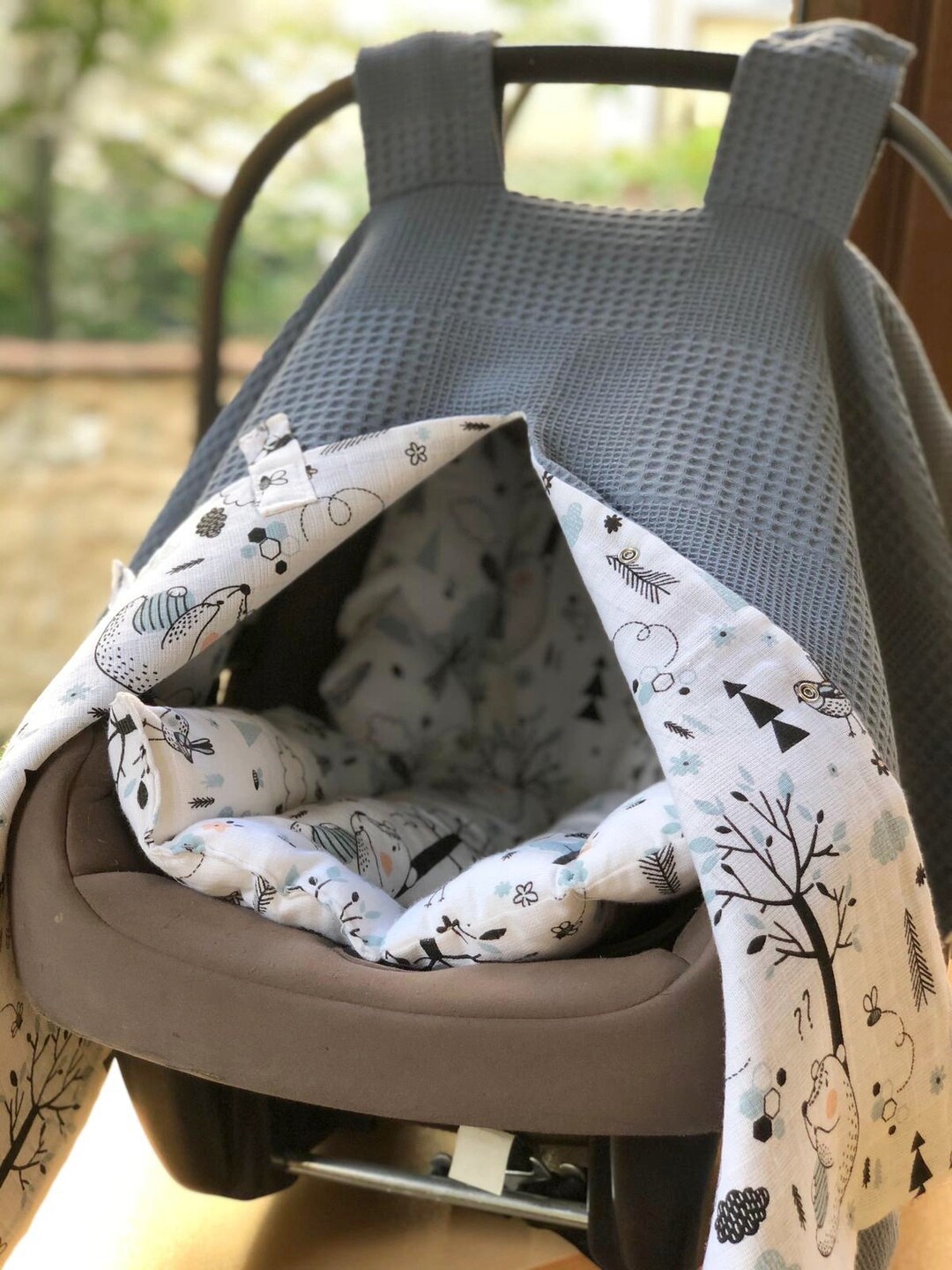 Baby Car Seat Set 2layer Dark Blue Bears Etsy