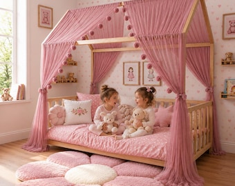 Sänghimmel | Sänghimmel för flickor | Lyxig sänghimmel i tyll | Boho barnrumsinredning | Montessorisänghimmel för barn, Dusty Rose