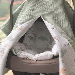Juego de asiento para bebé de 2 capas, manta envolvente de arcoíris verde, funda para asiento de bebé, paño protector, manta para bebé