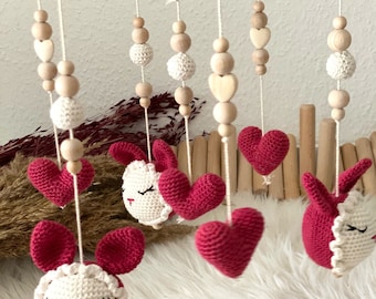 Crochet baby mobile Amigurumi baby mobile red rabbits baby gift baby room decoration