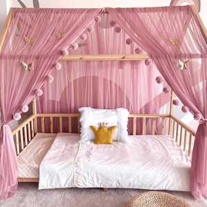 Baldacchino per letto Montessori, Baldacchino per letto personalizzato, Baldacchino per letto a casa, Tenda a baldacchino, Letto a baldacchino, Tende per letto per bambini