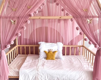 Montessori Bed Canopy, Personalized Bed Canopy, Canopy for House Bed, Canopy Canopy Tent, Four Poster Bed, Cot Bed Curtains