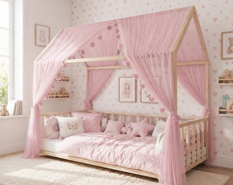 Dosel Montessori para cama, Dosel personalizado para cama, Dosel para cama casita, Tienda de campaña con dosel, Cama con dosel, Cortinas para cama infantil