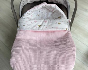 2in1 swaddling blanket for baby seat / baby sleeping bag pink hearts
