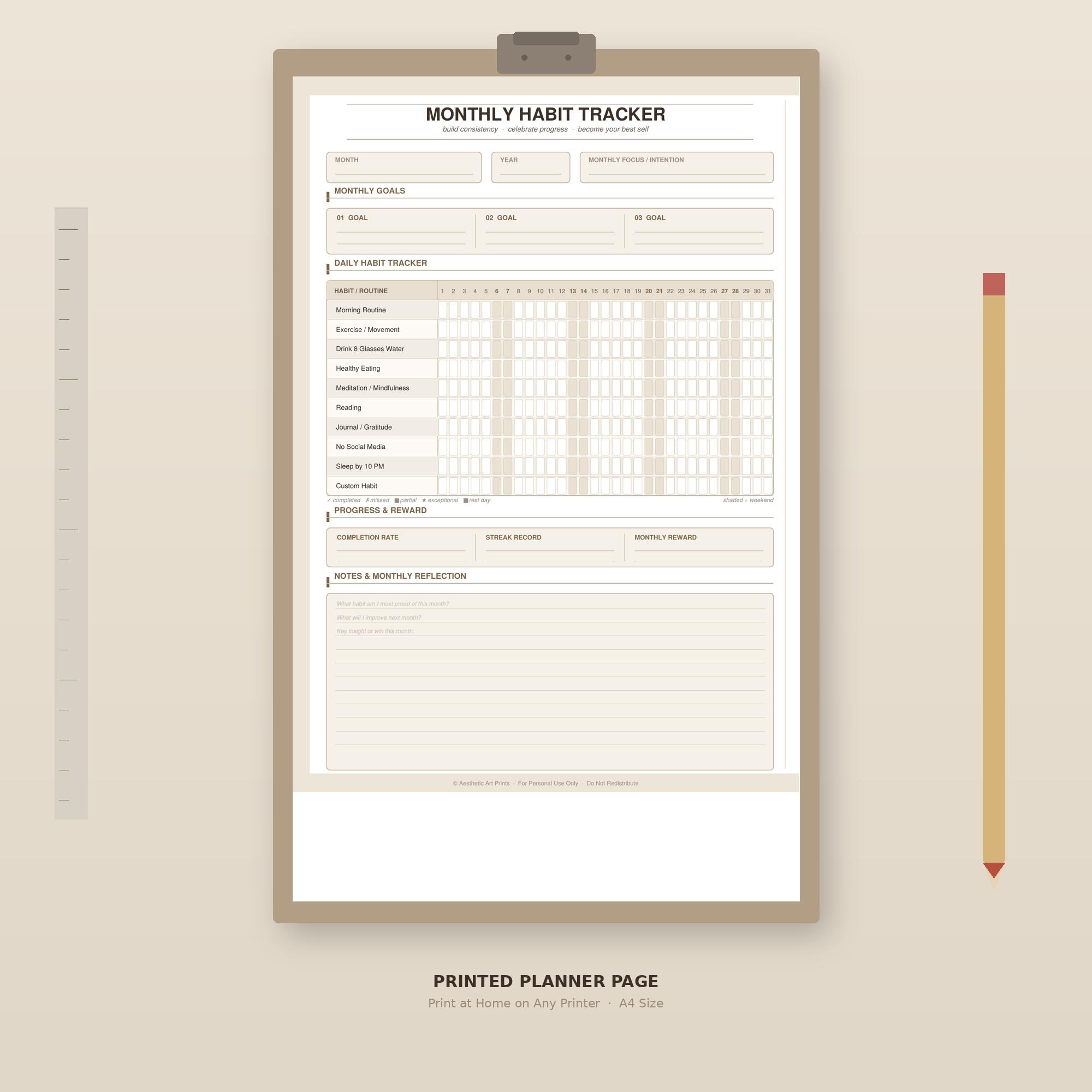 Monthly Habit Tracker Printable – Minimalist A4 Planner (digital ...
