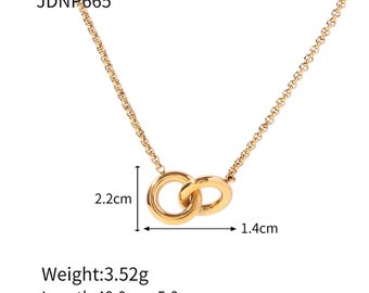 Youthway Creative Statement Hoop Interlocking Stainless Steel Pendant Necklace 18K Gold Plated Chain Trendy Waterproof Jewelry