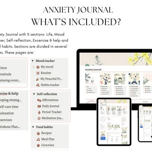 Anxiety journal, anxiety journal digital, anxiety worksheets, therapy journal, mood journal, shadow work journal, Notion template