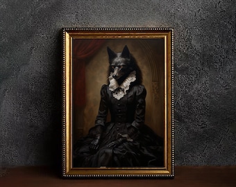 Gothic Wolf in Dress Vintage Poster, Art Poster Print, Home Decor, Victorian Vampire, Dark Academia, Witchy Decor