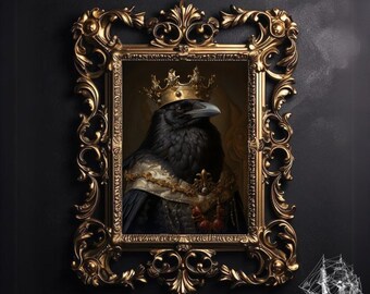 Gothic Raven Wearing A Crown, Vintage Poster, Art Poster Print, Home Decor, Victorian Vampire, Dark Academia, Witchy Decor