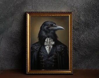 Gothic Crow in Suit, Vintage Poster, Art Poster Print, Home Decor, Victorian Vampire, Dark Academia, Witchy Decor
