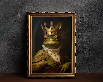 Gothic Frog Wearing Crown Vintage Poster, Art Poster Print, Home Decor, Victorian Vampire, Dark Academia, Witchy Decor