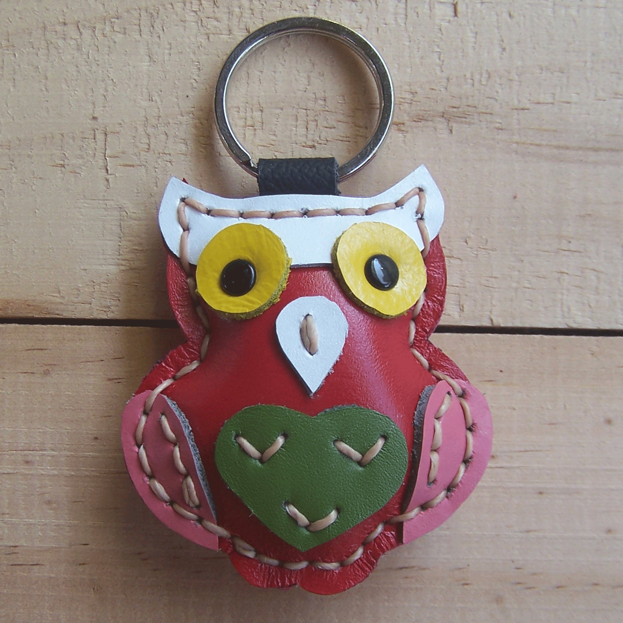 Owl animal leather keychain/Genuine leather/Keyring/Purse embellishment/Handmade