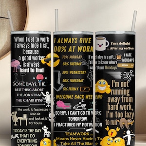 Funny Work Quotes 20oz Tumbler Wrap: Office Life PNG (Digital Download)